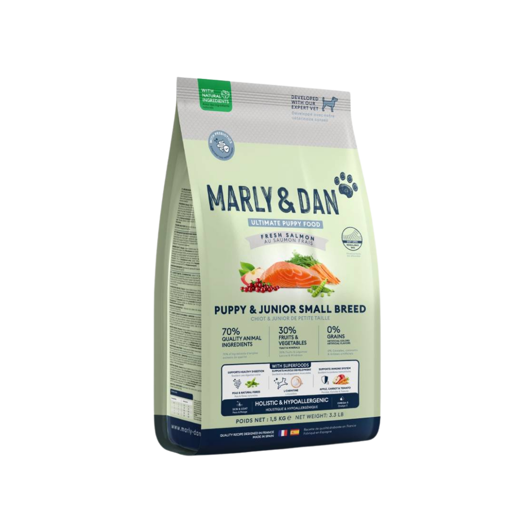 Marly & Dan - Croquettes Puppy & Junior Small Breed au Saumon 1,5kg