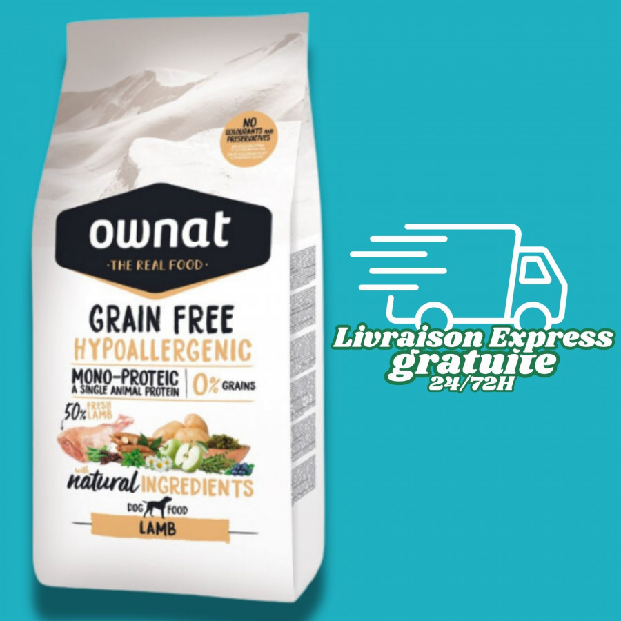 Ownat Hypoallergénique Sans céréales - Agneau12KG