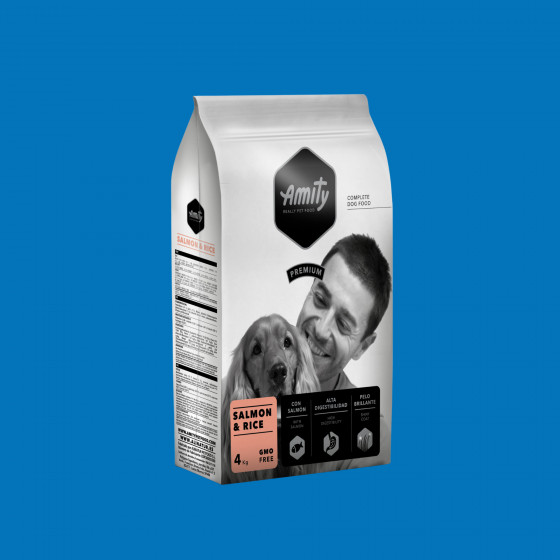 Croquettes chien saumon & riz – Amity Premium