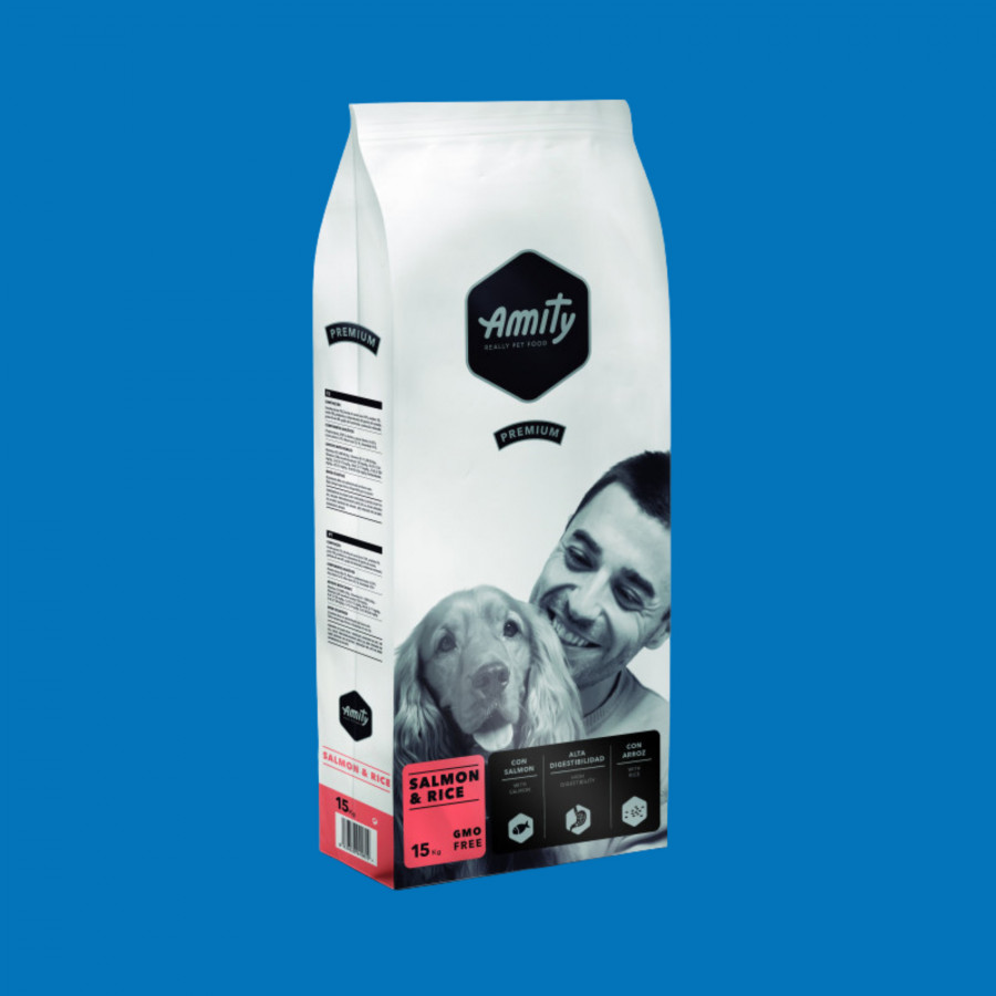 Croquettes chien saumon & riz – Amity Premium