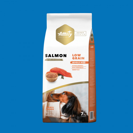 Croquettes mini saumon chien adulte – Amity Super Premium