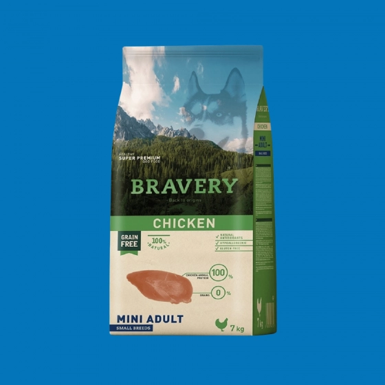 Croquettes chien mini poulet sans céréales – Bravery