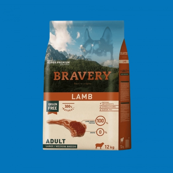 Croquettes chien adulte agneau sans céréales – Bravery