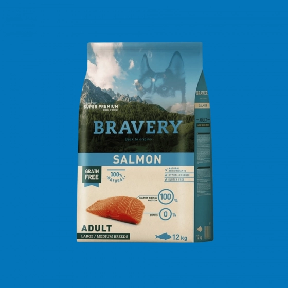 Croquettes chien adulte saumon sans céréales – Bravery