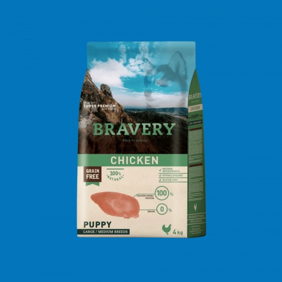 Croquettes chiot poulet sans céréales – Bravery